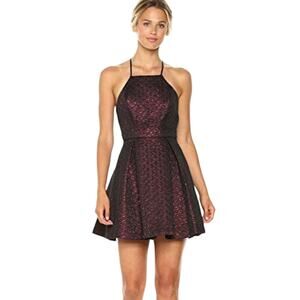 NWT BCBGeneration Black & Red Metallic Halter Mini Dress Size 8